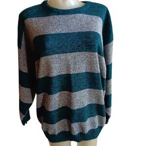 Vtg Women's Sweater Large Oversize Tiel/Gray Striped Preppy 90's Kate Collins